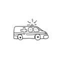 Hand Drawn Doodle Ambulance Illustration With Cartoon Style Vector Isolated