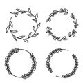 hand drawn doodle black laurels wreath frames branches with circle borders illustration Royalty Free Stock Photo