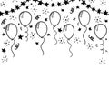 Hand drawn doodle black and white balloon. design holiday greeting card and invitation of wedding, Happy mother day, birthday, Val Royalty Free Stock Photo