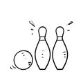 Hand drawn doodle bowling icon illustration vector isolated