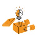 hand drawn doodle brain light bulb out of the box illustration vector Royalty Free Stock Photo