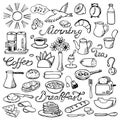 Hand drawn doodle breakfast set Royalty Free Stock Photo