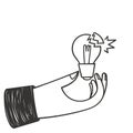 hand drawn doodle broken light bulb illustration