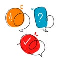 Hand drawn doodle bubble speech with question, exclamation and thick mark isolated Royalty Free Stock Photo