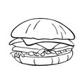 Hand drawn doodle burger. Black color vector sketch