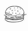 Hand drawn doodle burger icon. Black sketch. Sign symbol. Decoration element. Isolated on white background.