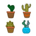 Hand drawn doodle cactus vector set