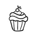 Hand drawn doodle cake icon. Black sketch. Sign symbol. Decoration element. Isolated on white background. Flat design. Vector ill Royalty Free Stock Photo