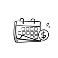 Hand drawn doodle calendar and money symbol for Financial Analytics illustration icon isolated