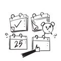 Hand drawn doodle calendar time reminder illustration vector isolated