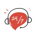hand drawn doodle call center 24 hours illustration Royalty Free Stock Photo