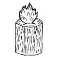 Hand drawn doodle campfire in the log. Vector Outline bonfire clipart. Finnish or Indian candle Simple child