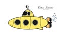 Hand drawn doodle cartoon yellow submarine on white background Royalty Free Stock Photo