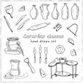 Hand drawn doodle ceramic classes set. Royalty Free Stock Photo