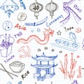 Hand drawn doodle China symbols seamless pattern