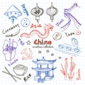 Hand drawn doodle China symbols set.