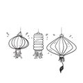 Hand drawn doodle chinese paper lantern illustration vector isolated
