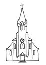 Hand drawn doodle Christian building church icon with Catholic cross Vector illustration sketch traditional symbol Royalty Free Stock Photo