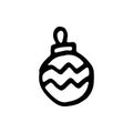 Hand drawn doodle Christmas toy ball. Symbol of Happy New Year, Xmas holiday celebration, winter. Royalty Free Stock Photo