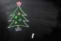 Hand Drawn Doodle Christmas Tree Chalk Blackboard Kids Style Colored New Year Greeting Card Poster Banner Template Royalty Free Stock Photo