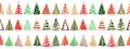 Hand drawn doodle christmas tree seamless border pattern. Red green color holiday style. Royalty Free Stock Photo