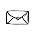 Hand drawn doodle of closed envelope vector illustration.
