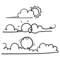 Hand drawn doodle cloud and sun illustration vector Royalty Free Stock Photo