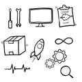 Hand drawn doodle collection Icon Set symbol for Plan, Build, Code, Test, Release, Monitor, Operate and Package illustration