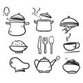 Hand drawn doodle cooking icon set isolated background