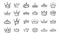Hand drawn doodle crowns. King crown sketches, majestic tiara, king and queen royal diadems vector. Line art prince and