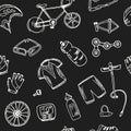 Hand drawn doodle cycle racing seamless pattern