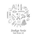 Hand drawn doodle design tools set.