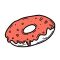 Hand drawn doodle donut with toping. Vector bakery