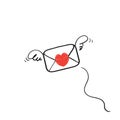 Hand drawn doodle envelope with love sign flying illustration vector