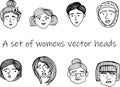 Hand-drawn doodle faces of people of different styles and nationalities