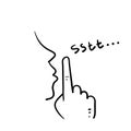 Hand drawn doodle finger in mouth gesture symbol for silence illustration