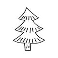 Hand drawn  doodle fir tree isolated on white background. Conifer sketch. Vector illustration Royalty Free Stock Photo