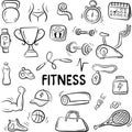 Hand drawn doodle fitness icons set Royalty Free Stock Photo