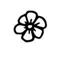 Hand drawn doodle of flowers. Simple line sketch floral collection. black and white with lettering Flowers Royalty Free Stock Photo