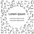 Hand Drawn Doodle Font. Children Drawings of Scribble Alphabet Arranged in a Circle