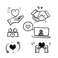 Hand drawn doodle Friendship and love line icons. Interaction, Mutual understanding and assistance business.isolated Royalty Free Stock Photo