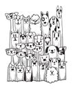 Hand drawn doodle Funny Dogs Set