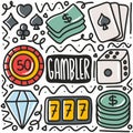 hand-drawn doodle gambler tools art design element illustration.