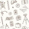 Hand drawn doodle geodetic survey seamless pattern