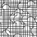 Hand-drawn Doodle geometric seamless pattern. The semi-circles and the intersection line. Black and white contour background. Royalty Free Stock Photo