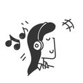 hand drawn doodle girl listening music with headset illustration vector