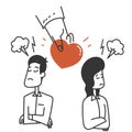 hand drawn doodle hand give love to couple in quarrel illustration