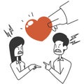 hand drawn doodle hand give love to couple in quarrel illustration