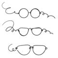 Hand drawn doodle glasses icon with line art style cartoon Royalty Free Stock Photo