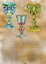 Page from old magic book with ancient goblets